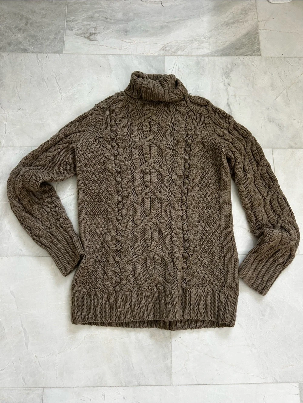 J. Crew Handknit Cable Turtleneck Sweater - Taupe